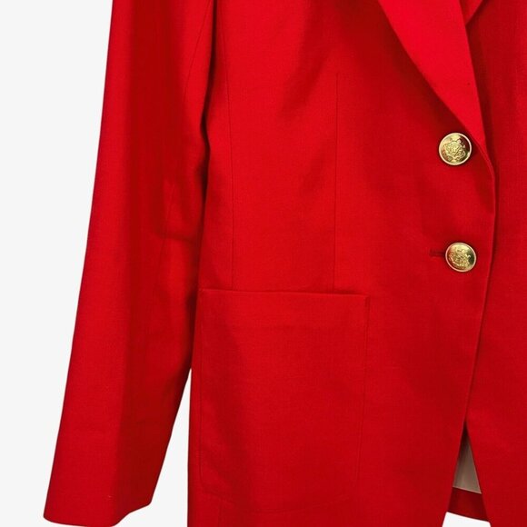 J Crew Helena Blazer Stretch Linen Belvedere Red Size 4 Casual Gold Buttons - Picture 3 of 13